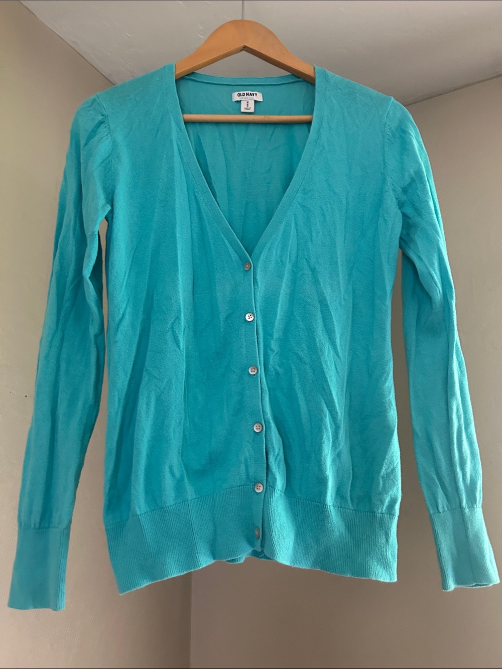Old Navy Turquoise V-Neck Button-Up Cardigan